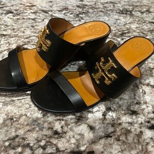 Tory Burch Black and Gold Mules